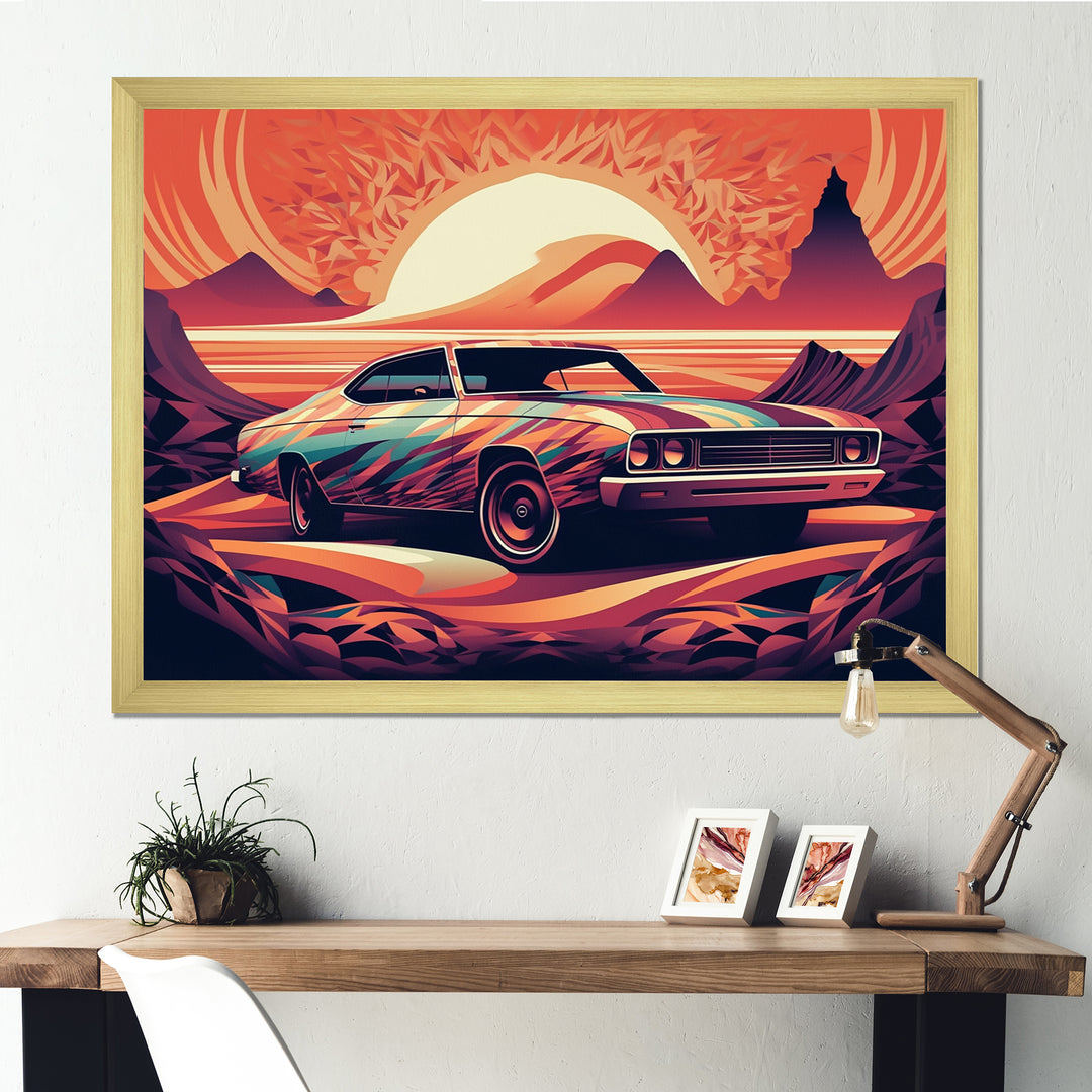 Orange And Purple Artistic Portrayals Of Muscle Cars - Cars Off-Road Canvas Wall Art