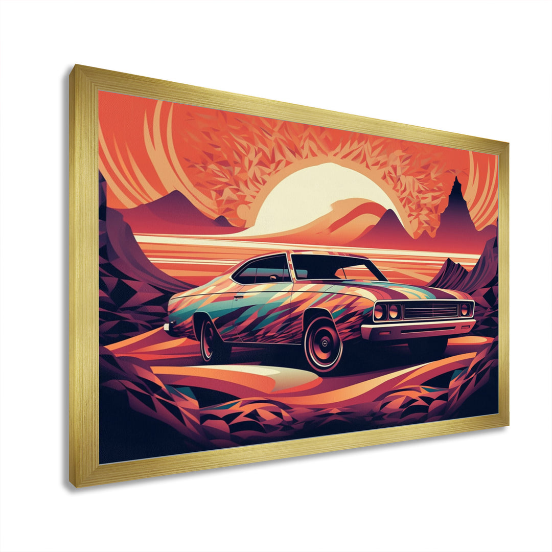 Orange And Purple Artistic Portrayals Of Muscle Cars - Cars Off-Road Canvas Wall Art