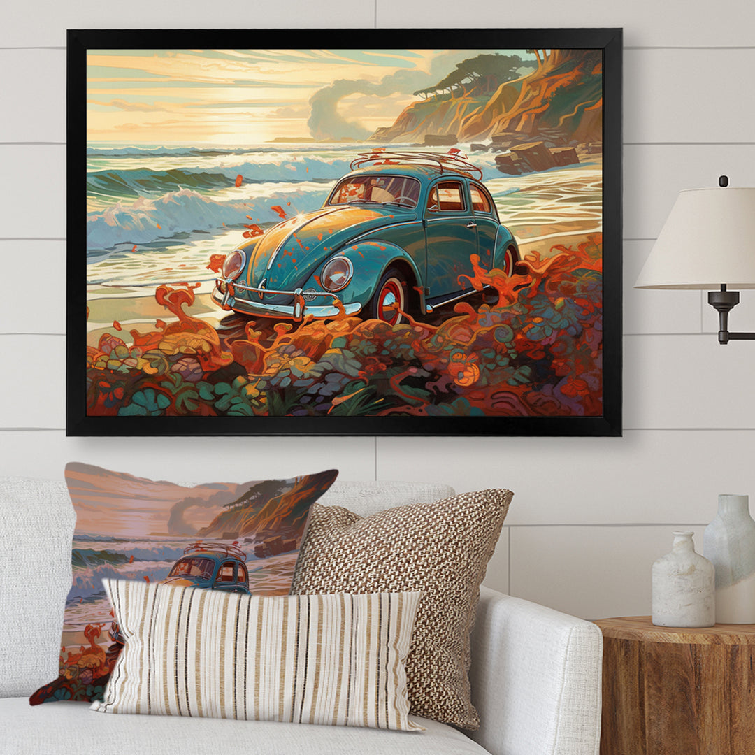 Green And Orange Vintage Charm Of The Beach Bug I - Cars Retro Canvas Wall Art