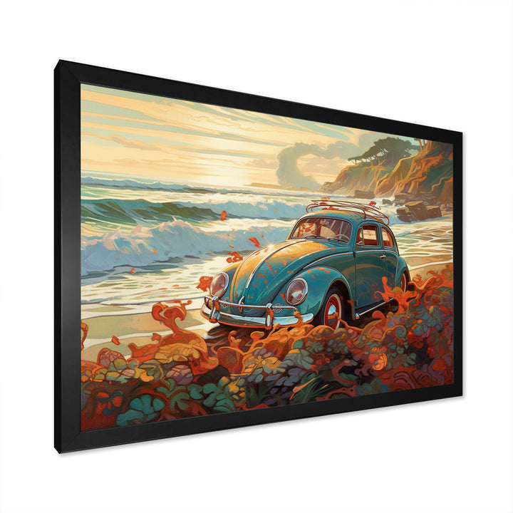 Green And Orange Vintage Charm Of The Beach Bug I - Cars Retro Canvas Wall Art