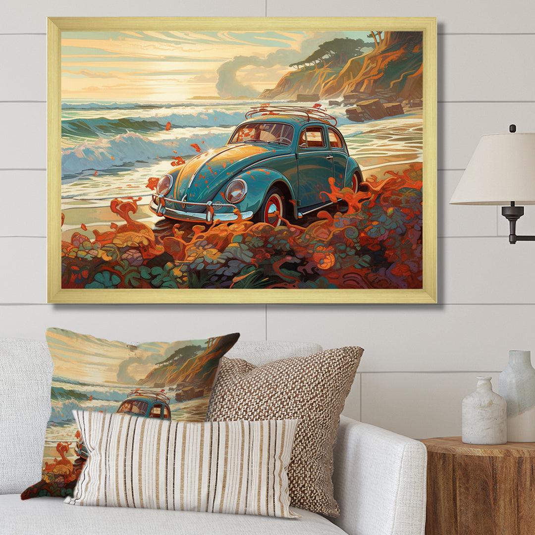 Green And Orange Vintage Charm Of The Beach Bug I - Cars Retro Canvas Wall Art