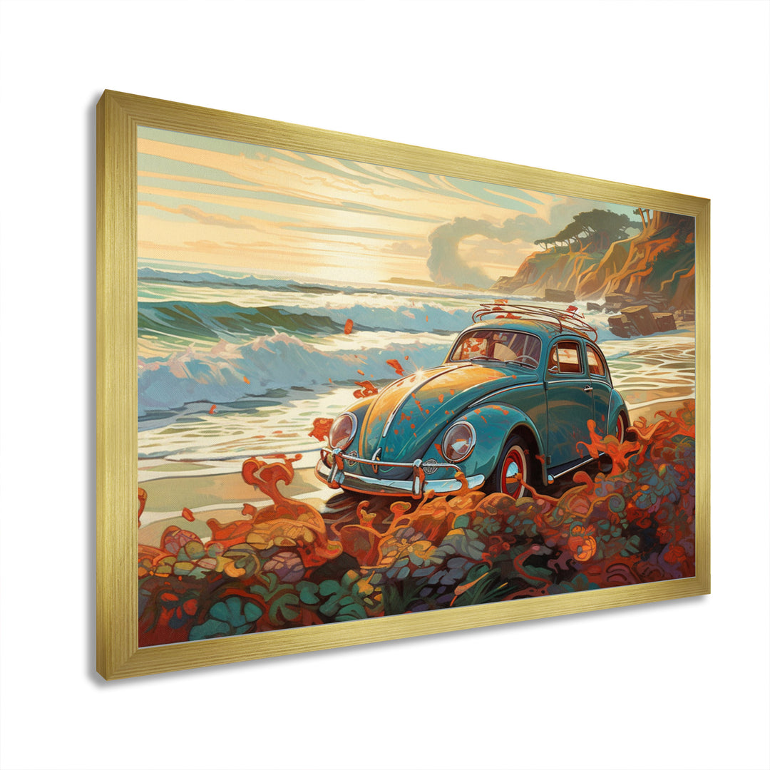 Green And Orange Vintage Charm Of The Beach Bug I - Cars Retro Canvas Wall Art