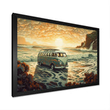 Green And Orange Retro Van On The Coastline I - Cars Retro Canvas Wall Art