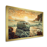 Green And Orange Retro Van On The Coastline I - Cars Retro Canvas Wall Art