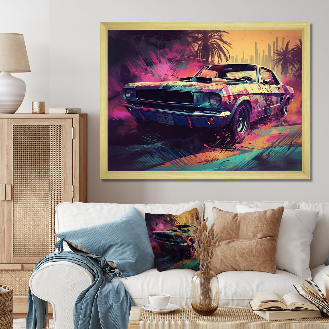 Pink And Green Exquisite Muscle Cars I - Cars Off-Road Canvas Wall Art
