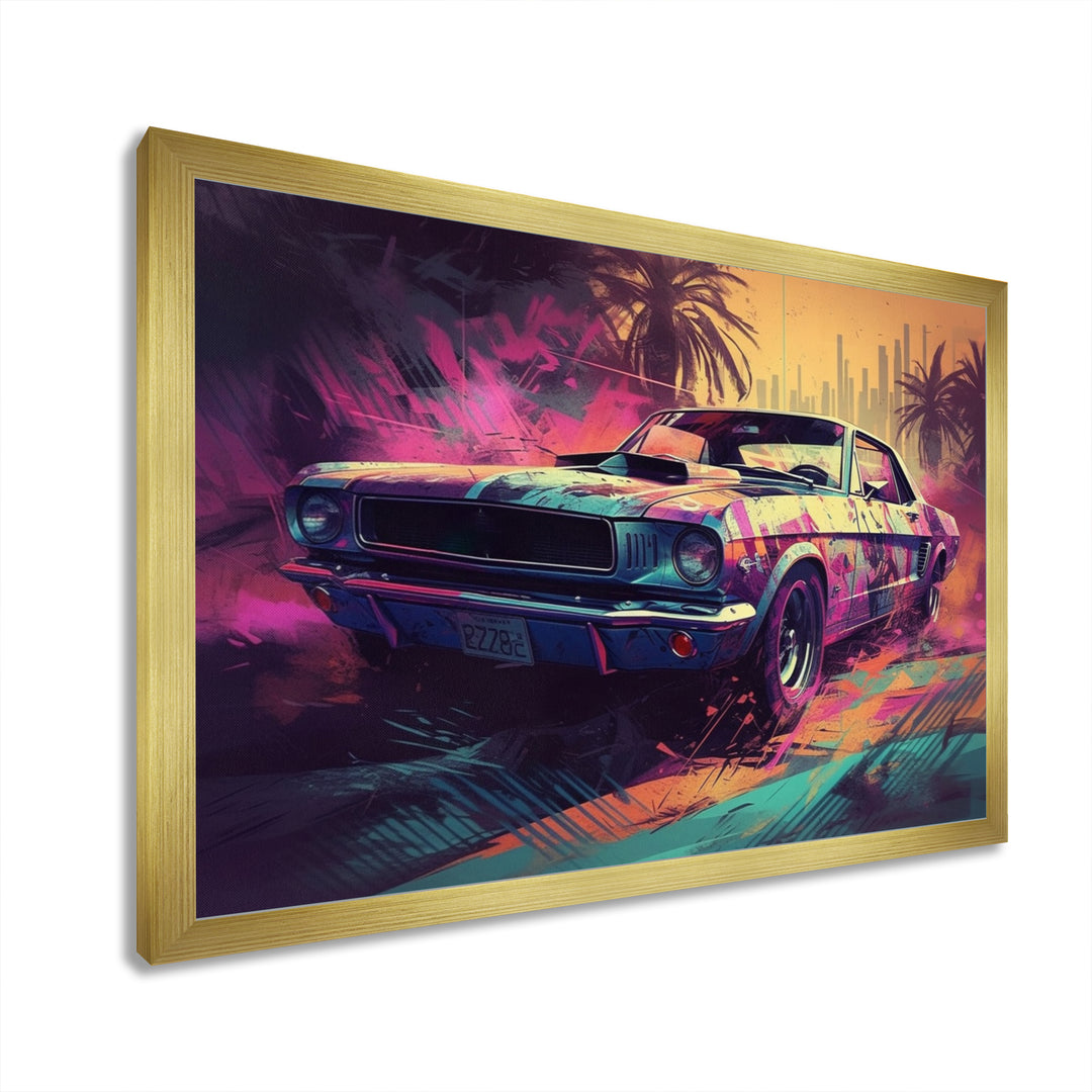 Pink And Green Exquisite Muscle Cars I - Cars Off-Road Canvas Wall Art