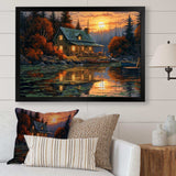 Autumn Sunset Cottage I - Landscapes Canvas Wall Art