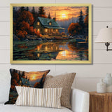 Autumn Sunset Cottage I - Landscapes Canvas Wall Art