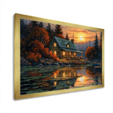 Autumn Sunset Cottage I - Landscapes Canvas Wall Art