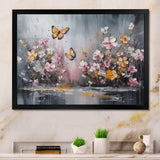 Flowers With White Butterflies II - Floral Canvas Wall Art