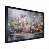 Flowers With White Butterflies II - Floral Canvas Wall Art