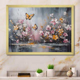 Flowers With White Butterflies II - Floral Canvas Wall Art