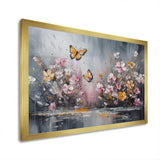 Flowers With White Butterflies II - Floral Canvas Wall Art