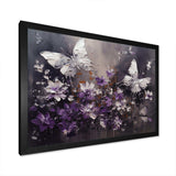 Purple And White Butterfly Wings And Flowers - Floral Canvas Wall Art