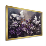 Purple And White Butterfly Wings And Flowers - Floral Canvas Wall Art