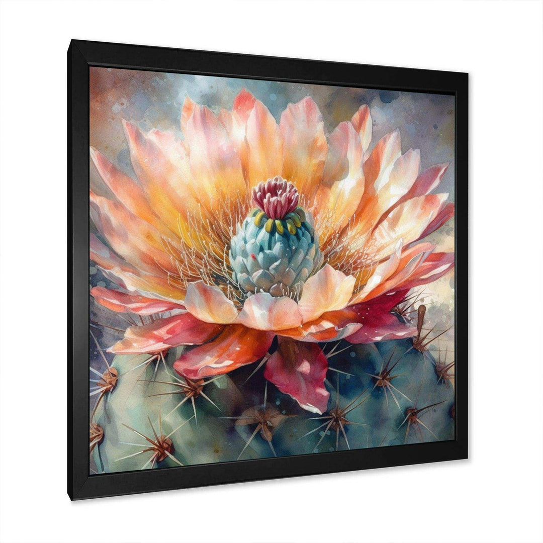 Orange Green Cactus Flower III - Floral Canvas Wall Art