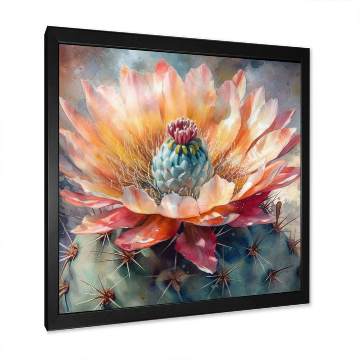 Orange Green Cactus Flower III - Floral Canvas Wall Art