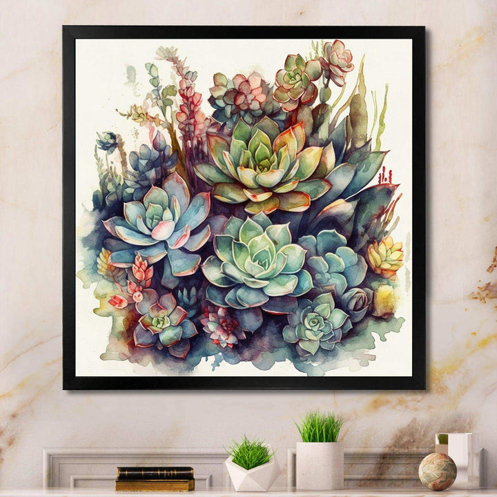 Green Red Cactus Scenery III - Floral Canvas Wall Art
