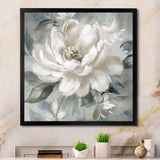 White Grey Peony Blooms In Motion I - Floral Canvas Wall Art