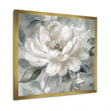 White Grey Peony Blooms In Motion I - Floral Canvas Wall Art