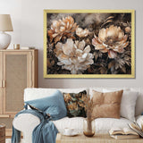 Cream Brown Peony Blooms In Motion - Floral Canvas Wall Art