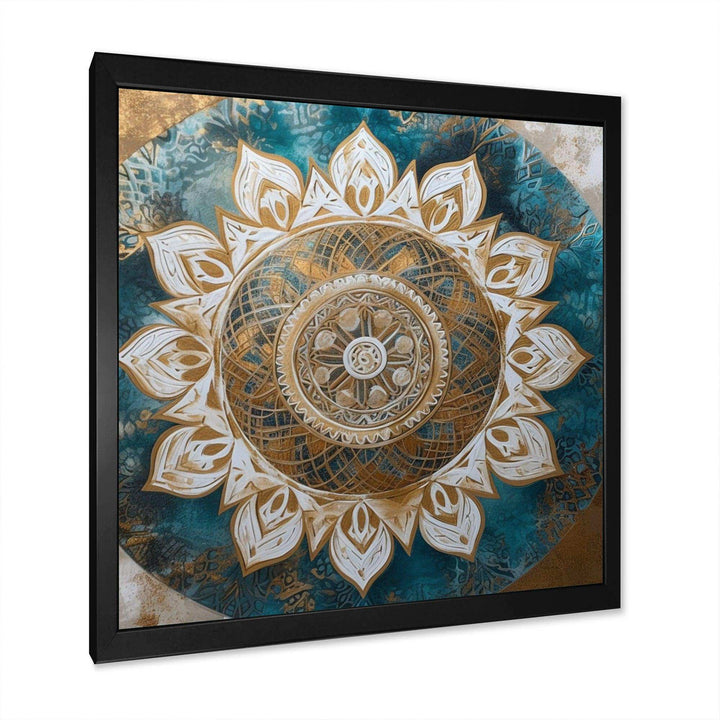 Teal And Gold Mandala II - Geometric Canvas Wall Art