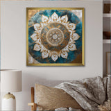 Teal And Gold Mandala II - Geometric Canvas Wall Art