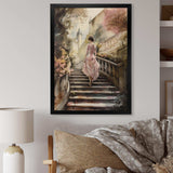 Elegant Woman Walking Down Stairs III - Fashion Canvas Wall Art