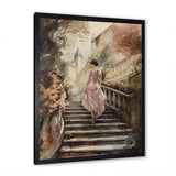 Elegant Woman Walking Down Stairs III - Fashion Canvas Wall Art