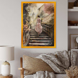 Elegant Woman Walking Down Stairs III - Fashion Canvas Wall Art