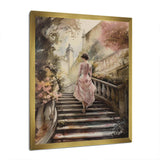 Elegant Woman Walking Down Stairs III - Fashion Canvas Wall Art