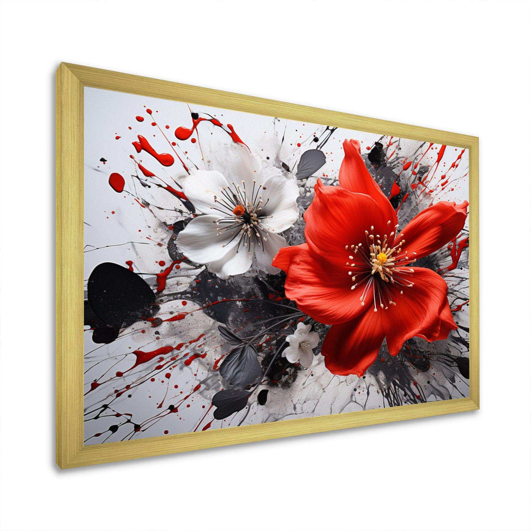 Red Grey Botanical Symphony I - Abstract Canvas Wall Art