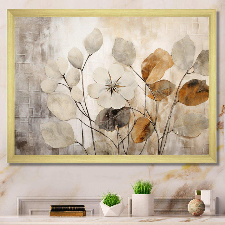 Idesignart beige botanical impressions iii abstract canvas wall art