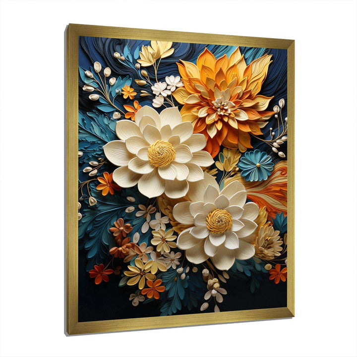 Orange Teal Botanical Whirlwind II - Abstract Canvas Wall Art
