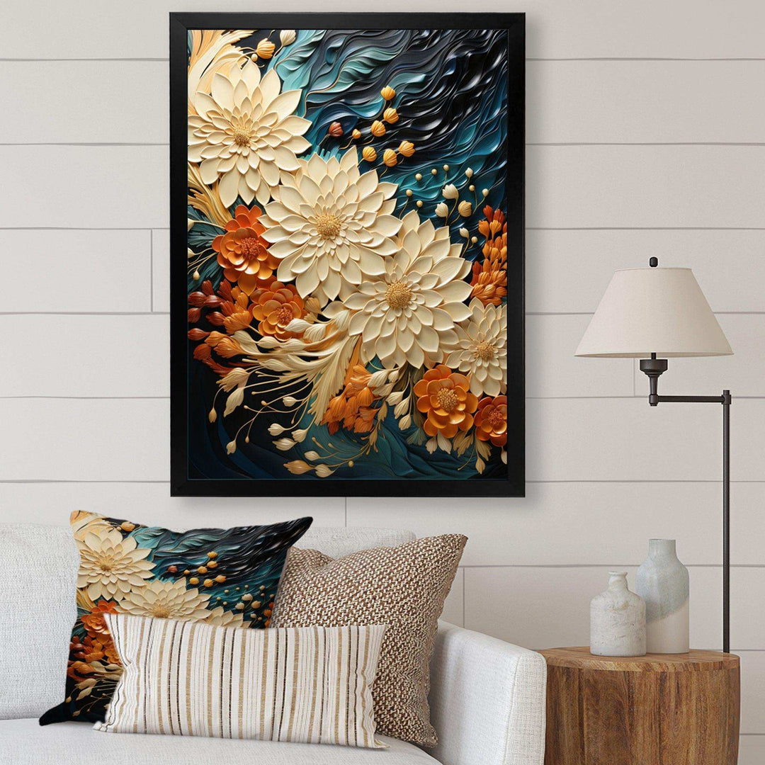 IDesignart Orange Teal Botanical Whirlwind III - Abstract Canvas Wall Art