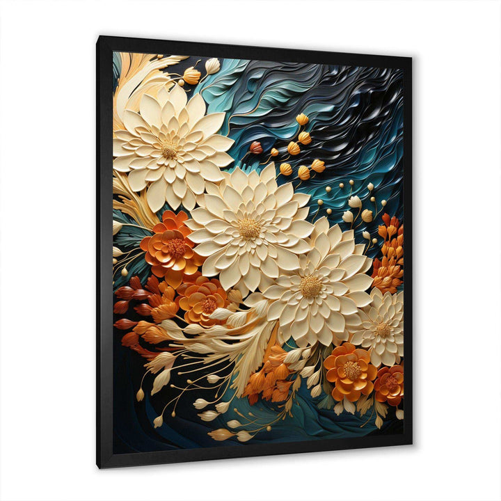 IDesignart Orange Teal Botanical Whirlwind III - Abstract Canvas Wall Art