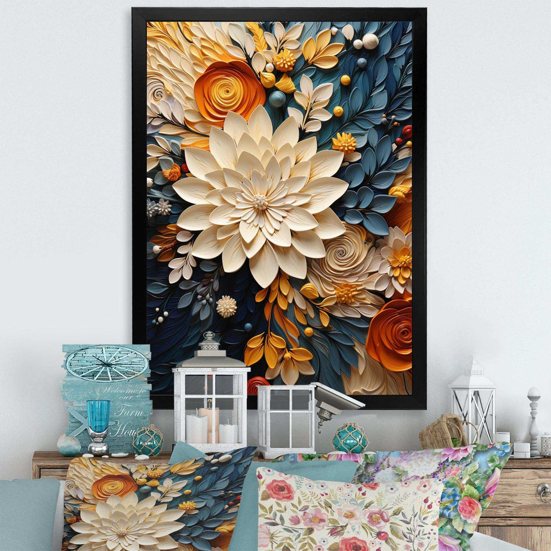 Idesignart orange teal botanical whirlwind iv abstract canvas wall art