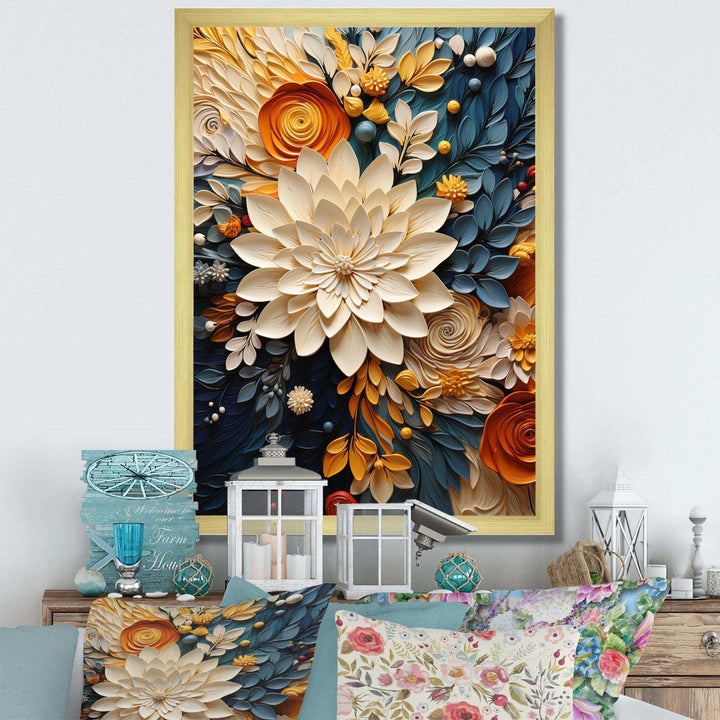 Idesignart orange teal botanical whirlwind iv abstract canvas wall art