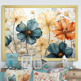 Teal Orange Petal Mosaics I - Abstract Canvas Wall Art