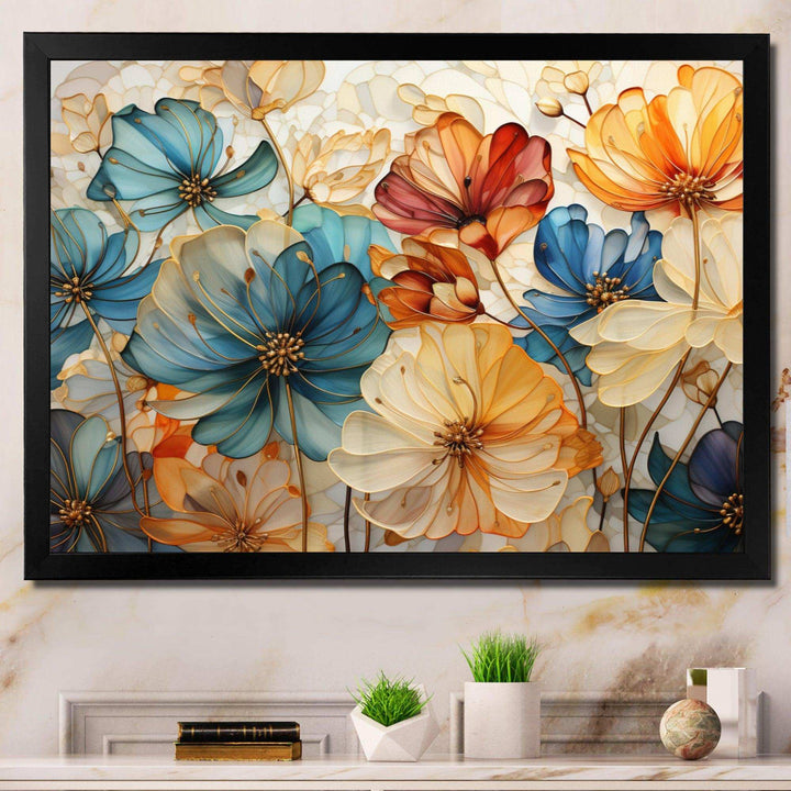 Teal Orange Petal Mosaics II - Abstract Canvas Wall Art
