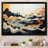 Grey Orange Line Art Landscape - Abstract Canvas Wall Art