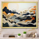 Grey Orange Line Art Landscape - Abstract Canvas Wall Art