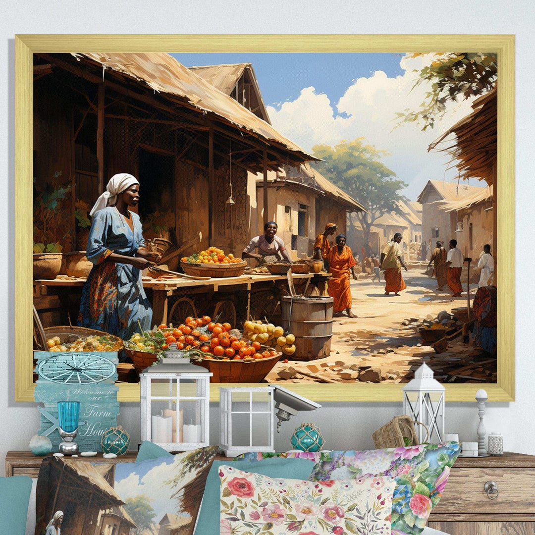 African Vibrant Market II - People Canvas Wall Art