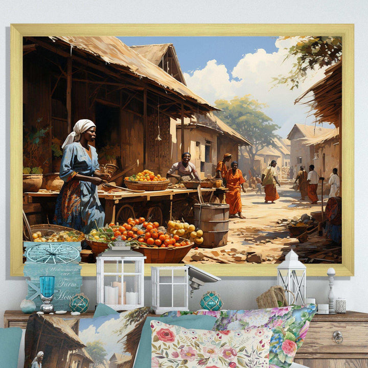 African Vibrant Market II - People Canvas Wall Art
