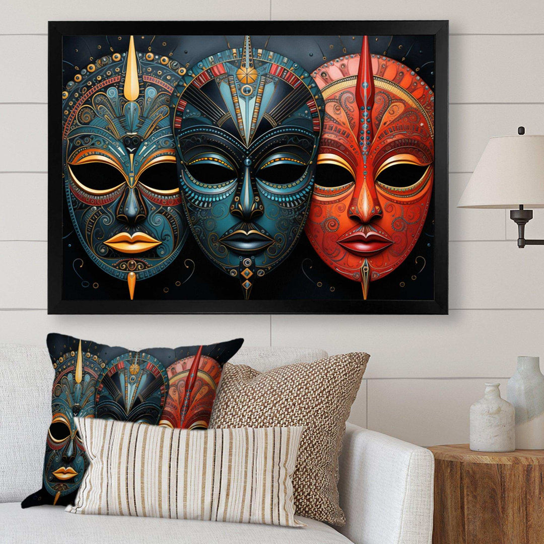 Red African Masks III - People Canvas Wall Art