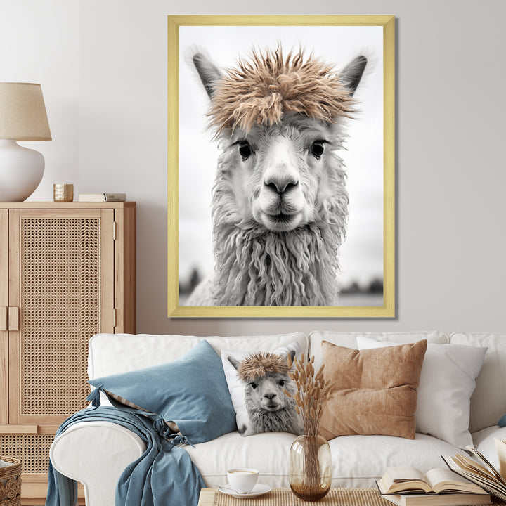 Curious Alpaca - Beige Alpaca Wall Art