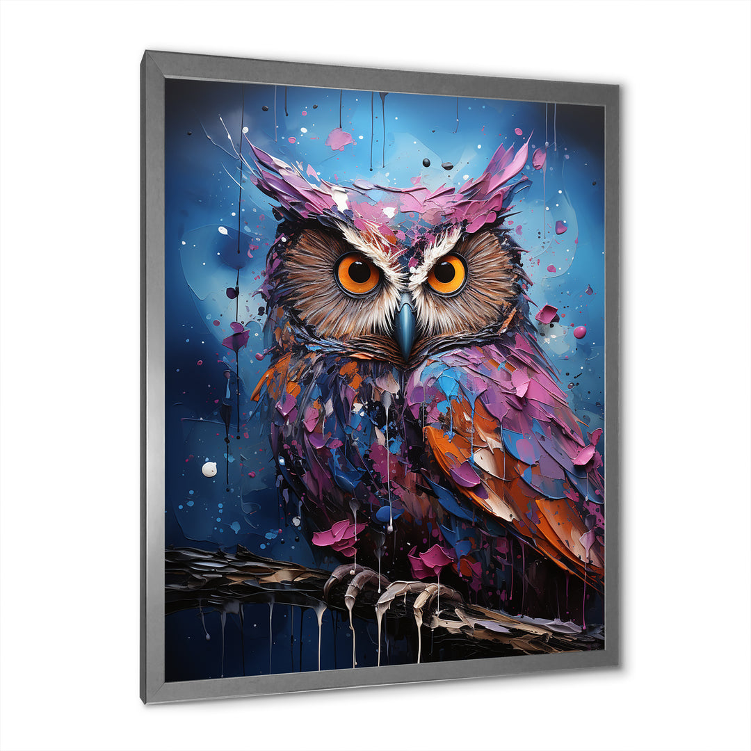 Purple Grey Animal Amethyst Owl Drips - Owl Bedroom Wall Art