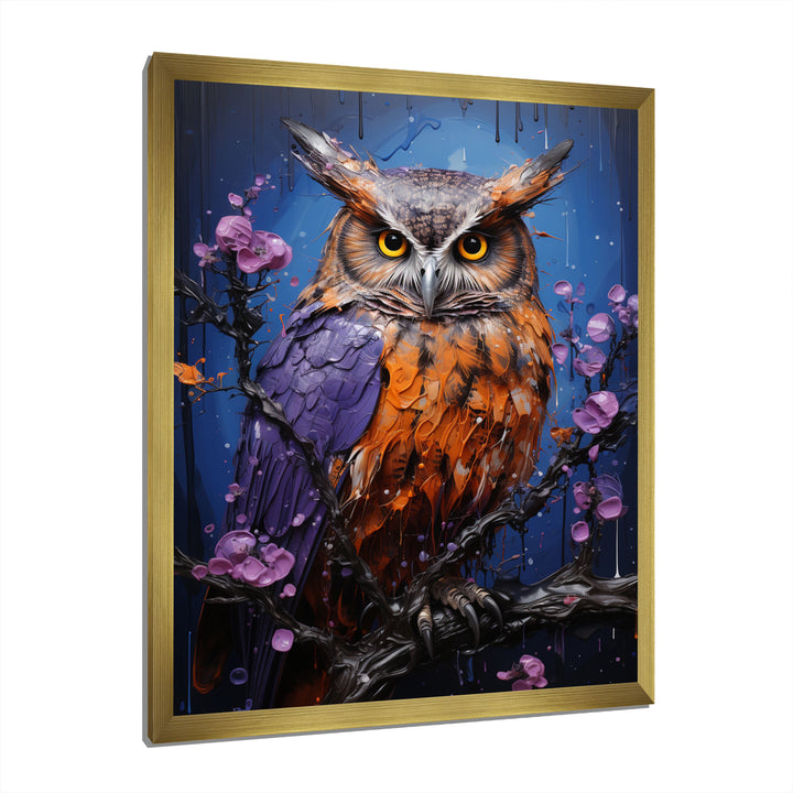 Purple Animal Amethyst Owl Drips - Owl Canvas Wall Art