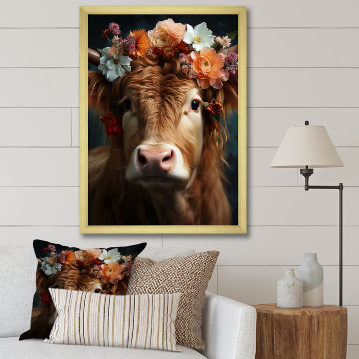 Cow Flower Crow - Brown Cow Wall Art
