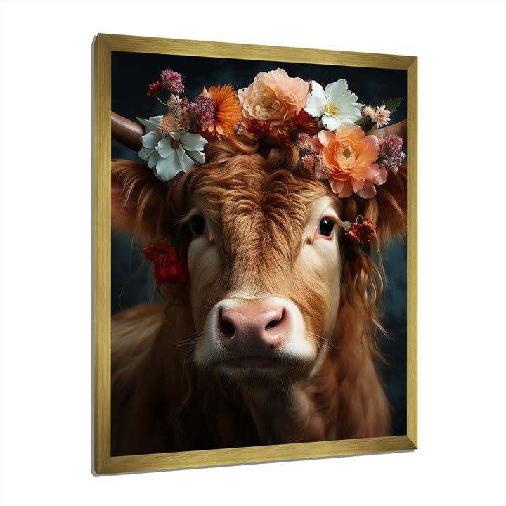 Cow Flower Crow - Brown Cow Wall Art